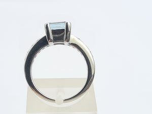 5706: Vintage; 18ct White Gold Princess Cut Aquamarine 10 Diamonds Dress Ring- -  Elegant eye candy