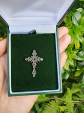 Load image into Gallery viewer, 5665:Vintage &amp; Rare: 9ct White Gold Black Diamond Encrusted Cross Pendant- superb
