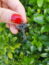 Load image into Gallery viewer, 5665:Vintage &amp; Rare: 9ct White Gold Black Diamond Encrusted Cross Pendant- superb
