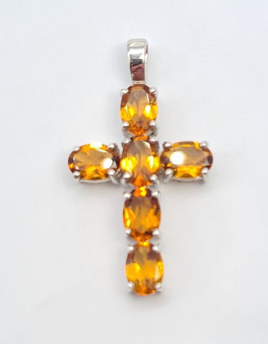 Vintage: 9ct White Gold Fire Opal Cross Pendant