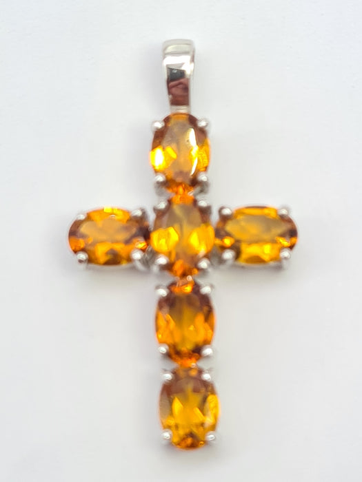 Vintage: 9ct White Gold Fire Opal Cross Pendant