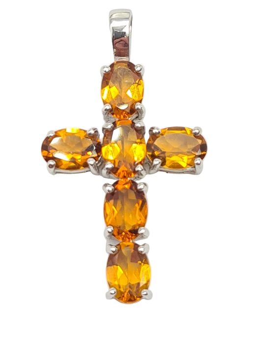 Vintage: 9ct White Gold Fire Opal Cross Pendant