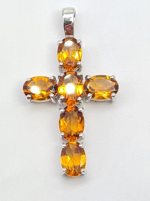 Vintage: 9ct White Gold Fire Opal Cross Pendant