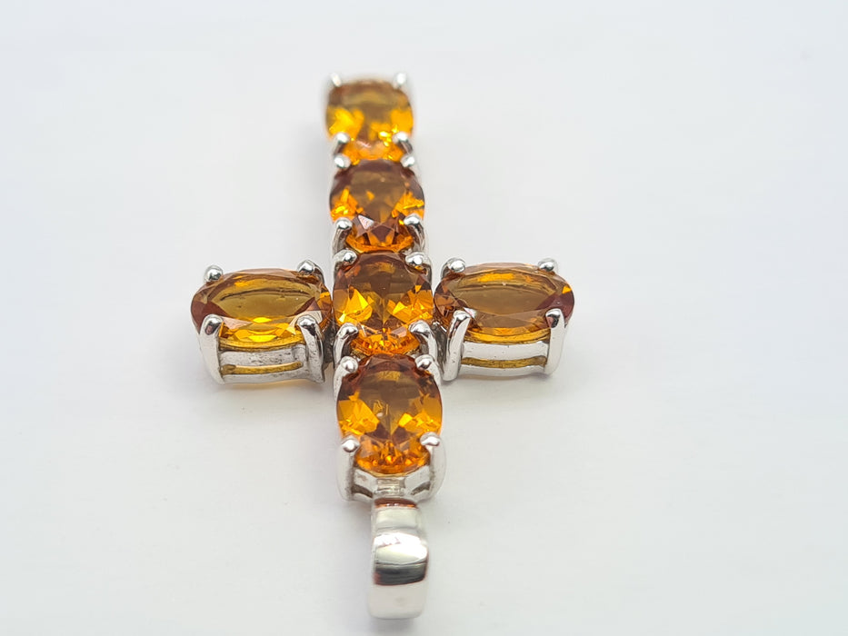 Vintage: 9ct White Gold Fire Opal Cross Pendant