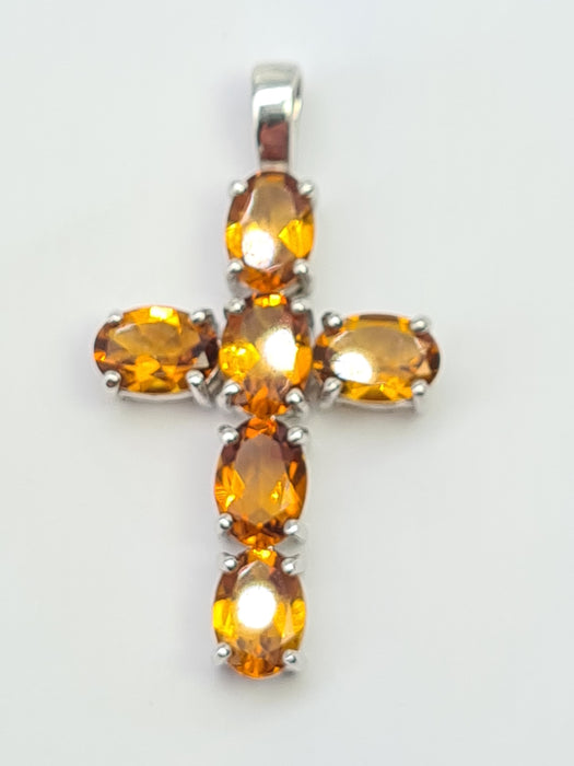 Vintage: 9ct White Gold Fire Opal Cross Pendant
