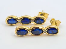 Cargar imagen en el visor de la galería, 5752: Vintage: 18ct Gold Blue Sapphires Diamonds Drop Dangle Earrings- gorgeous stones, classic style,
