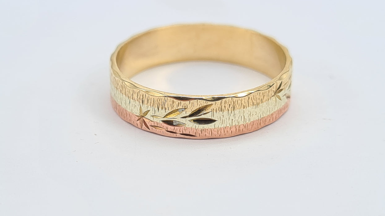 Vintage: 9ct Three-Colour Gold Russian-Inspired Wedding Band — From 1993