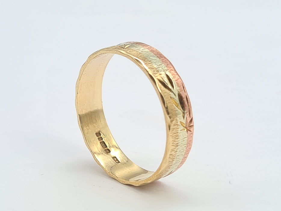 Vintage: 9ct Three-Colour Gold Russian-Inspired Wedding Band — From 1993