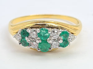 6020 Vintage; 18ct Gold Emeralds Diamonds  Cocktail Ring