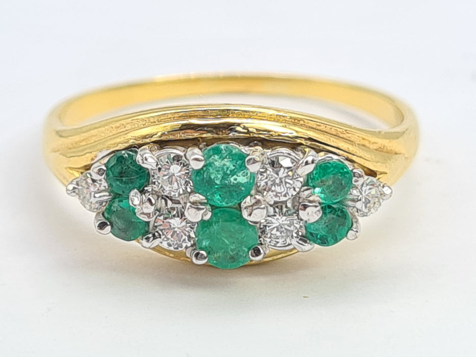 6020 Vintage; 18ct Gold Emeralds Diamonds  Boat  Ring