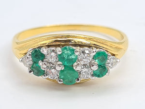 6020 Vintage; 18ct Gold Emeralds Diamonds  Cocktail Ring