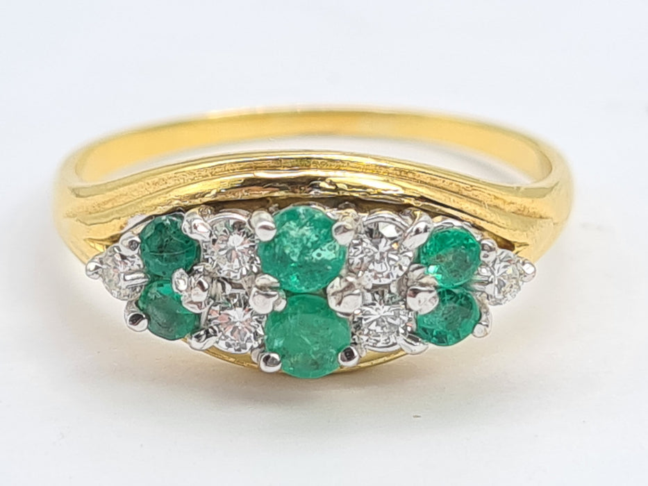 6020 Vintage; 18ct Gold Emeralds Diamonds  Boat  Ring