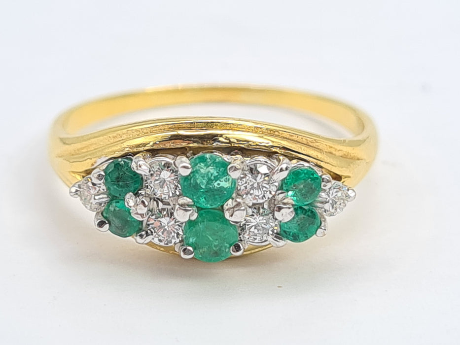 6020 Vintage; 18ct Gold Emeralds Diamonds  Boat  Ring
