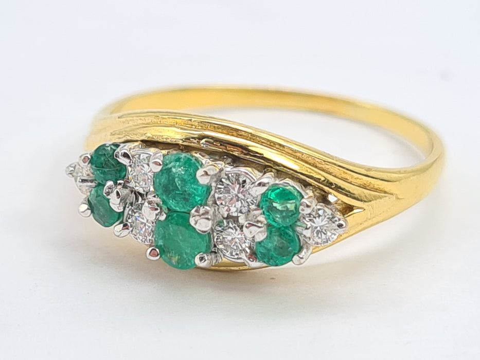 6020 Vintage; 18ct Gold Emeralds Diamonds  Boat  Ring