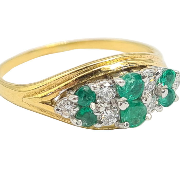 6020 Vintage; 18ct Gold Emeralds Diamonds  Boat  Ring