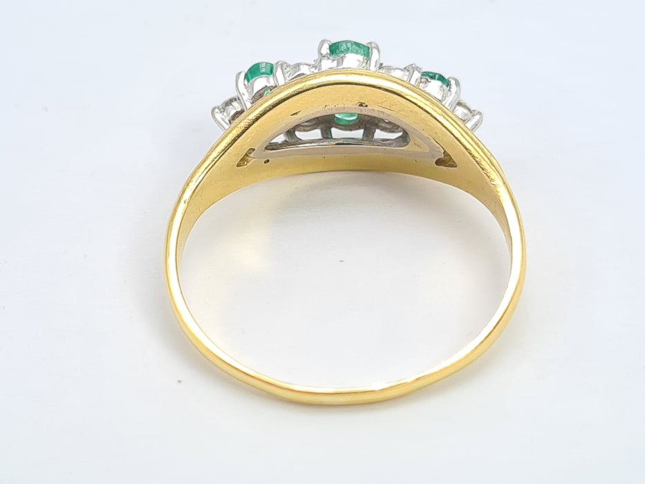 6020 Vintage; 18ct Gold Emeralds Diamonds  Boat  Ring