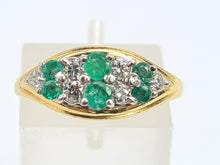 Load image into Gallery viewer, 6020 Vintage; 18ct Gold Emeralds Diamonds  Cocktail Ring
