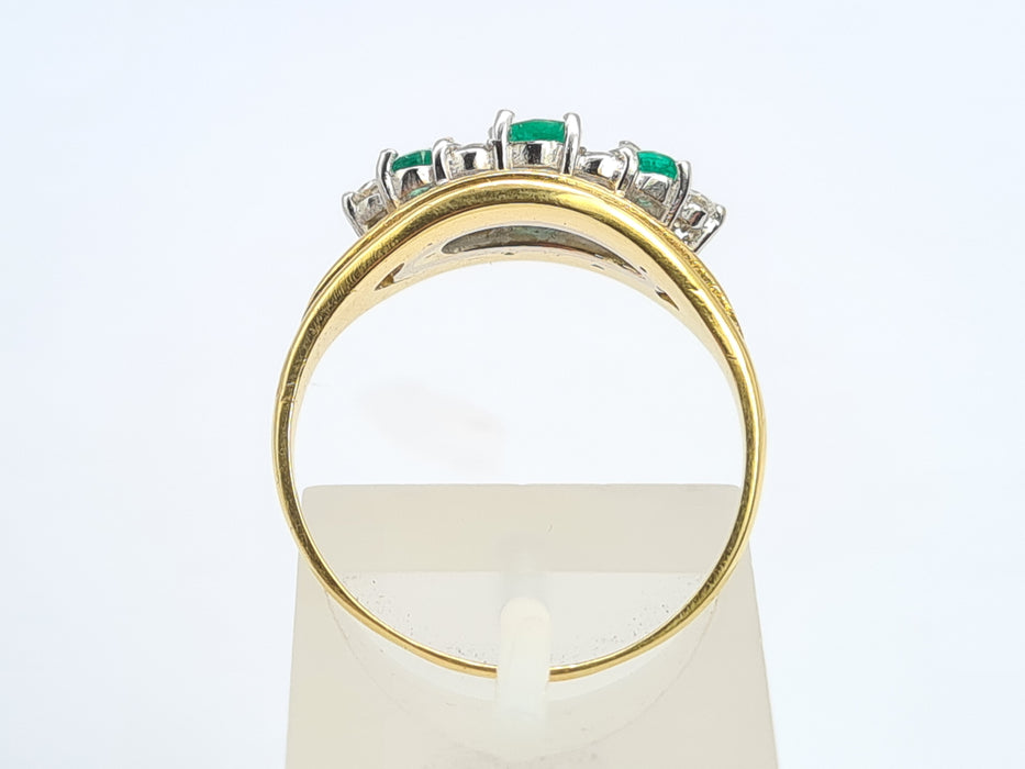 6020 Vintage; 18ct Gold Emeralds Diamonds  Boat  Ring