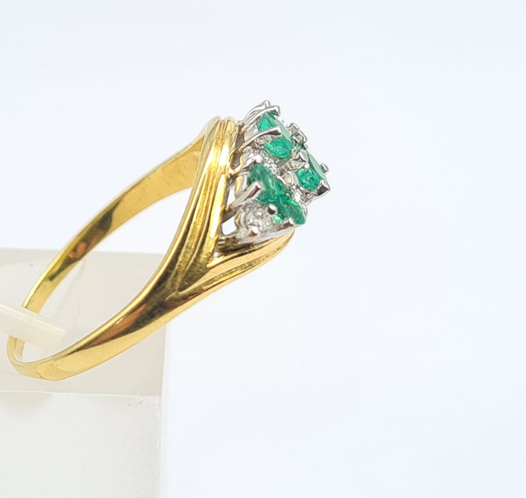 6020 Vintage; 18ct Gold Emeralds Diamonds  Boat  Ring