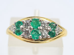 6020 Vintage; 18ct Gold Emeralds Diamonds  Cocktail Ring