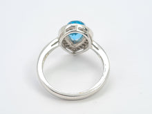 Load image into Gallery viewer, 5782:Vintage: 9ct White Gold Pear Cut Vivid Blue Topaz 20 Diamonds Cocktail Ring- gorgeous- nice weight
