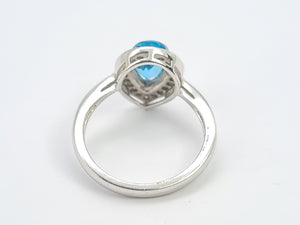 5782:Vintage: 9ct White Gold Pear Cut Vivid Blue Topaz 20 Diamonds Cocktail Ring- gorgeous- nice weight