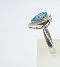 Load image into Gallery viewer, 5782:Vintage: 9ct White Gold Pear Cut Vivid Blue Topaz 20 Diamonds Cocktail Ring- gorgeous- nice weight
