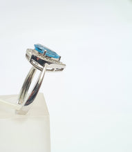 Load image into Gallery viewer, 5782:Vintage: 9ct White Gold Pear Cut Vivid Blue Topaz 20 Diamonds Cocktail Ring- gorgeous- nice weight
