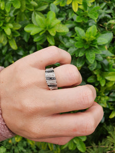 5773: Vintage: 9ct White Gold "Salt & Pepper" Black White Diamonds Dress Ring- fabulous sparkle