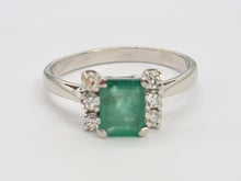 Load image into Gallery viewer, 5770: Vintage: 18ct White Gold Emerald Cut Emerald 6 Brilliant Cut Diamonds Dress Ring-
