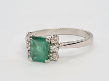 Load image into Gallery viewer, 5770: Vintage: 18ct White Gold Emerald Cut Emerald 6 Brilliant Cut Diamonds Dress Ring-
