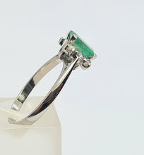 Load image into Gallery viewer, 5770: Vintage: 18ct White Gold Emerald Cut Emerald 6 Brilliant Cut Diamonds Dress Ring-
