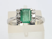 Load image into Gallery viewer, 5770: Vintage: 18ct White Gold Emerald Cut Emerald 6 Brilliant Cut Diamonds Dress Ring-
