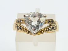 Cargar imagen en el visor de la galería, 6007 Vintage: 9ct Gold Black Diamonds Glacier White Topaz  Cocktail Ring- eye candy
