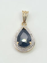 Load image into Gallery viewer, 5854:  Vintage: 9c Gold Pear Shaped Blue Sapphire Diamonds Pendant- fabulous
