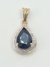 Load image into Gallery viewer, 5854:  Vintage: 9c Gold Pear Shaped Blue Sapphire Diamonds Pendant- fabulous
