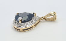 Load image into Gallery viewer, 5854:  Vintage: 9c Gold Pear Shaped Blue Sapphire Diamonds Pendant- fabulous
