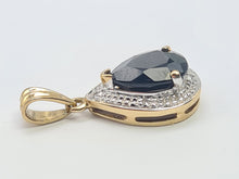 Load image into Gallery viewer, 5854:  Vintage: 9c Gold Pear Shaped Blue Sapphire Diamonds Pendant- fabulous
