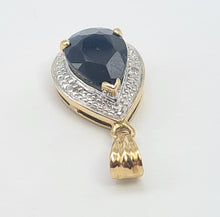 Load image into Gallery viewer, 5854:  Vintage: 9c Gold Pear Shaped Blue Sapphire Diamonds Pendant- fabulous
