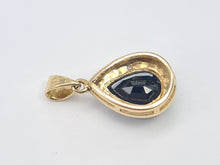 Load image into Gallery viewer, 5854:  Vintage: 9c Gold Pear Shaped Blue Sapphire Diamonds Pendant- fabulous
