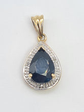 Load image into Gallery viewer, 5854:  Vintage: 9c Gold Pear Shaped Blue Sapphire Diamonds Pendant- fabulous
