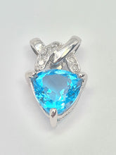 Load image into Gallery viewer, 5856:   Vintage: 9ct White Gold Trillion Cut Swiss Blue Topaz Diamonds Pendant- effervescent eye candy
