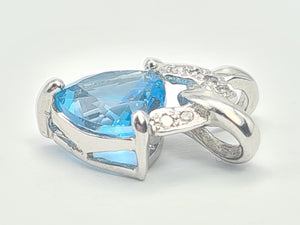 5856:   Vintage: 9ct White Gold Trillion Cut Swiss Blue Topaz Diamonds Pendant- effervescent eye candy