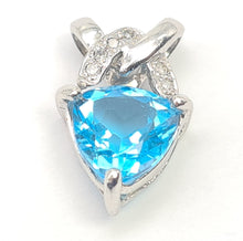 Load image into Gallery viewer, 5856:   Vintage: 9ct White Gold Trillion Cut Swiss Blue Topaz Diamonds Pendant- effervescent eye candy
