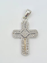 Load image into Gallery viewer, 5857:   Vintage: 9ct White Gold Pave Multi- Diamonds Cross Pendant- crisp &amp; sparkling
