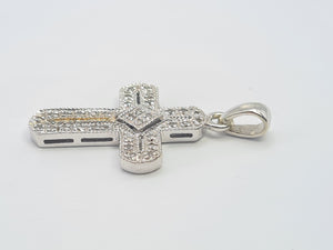 5857:   Vintage: 9ct White Gold Pave Multi- Diamonds Cross Pendant- crisp & sparkling