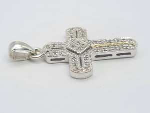 5857:   Vintage: 9ct White Gold Pave Multi- Diamonds Cross Pendant- crisp & sparkling