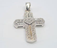 Load image into Gallery viewer, 5857:   Vintage: 9ct White Gold Pave Multi- Diamonds Cross Pendant- crisp &amp; sparkling
