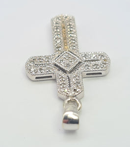 5857:   Vintage: 9ct White Gold Pave Multi- Diamonds Cross Pendant- crisp & sparkling