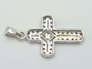 5857:   Vintage: 9ct White Gold Pave Multi- Diamonds Cross Pendant- crisp & sparkling